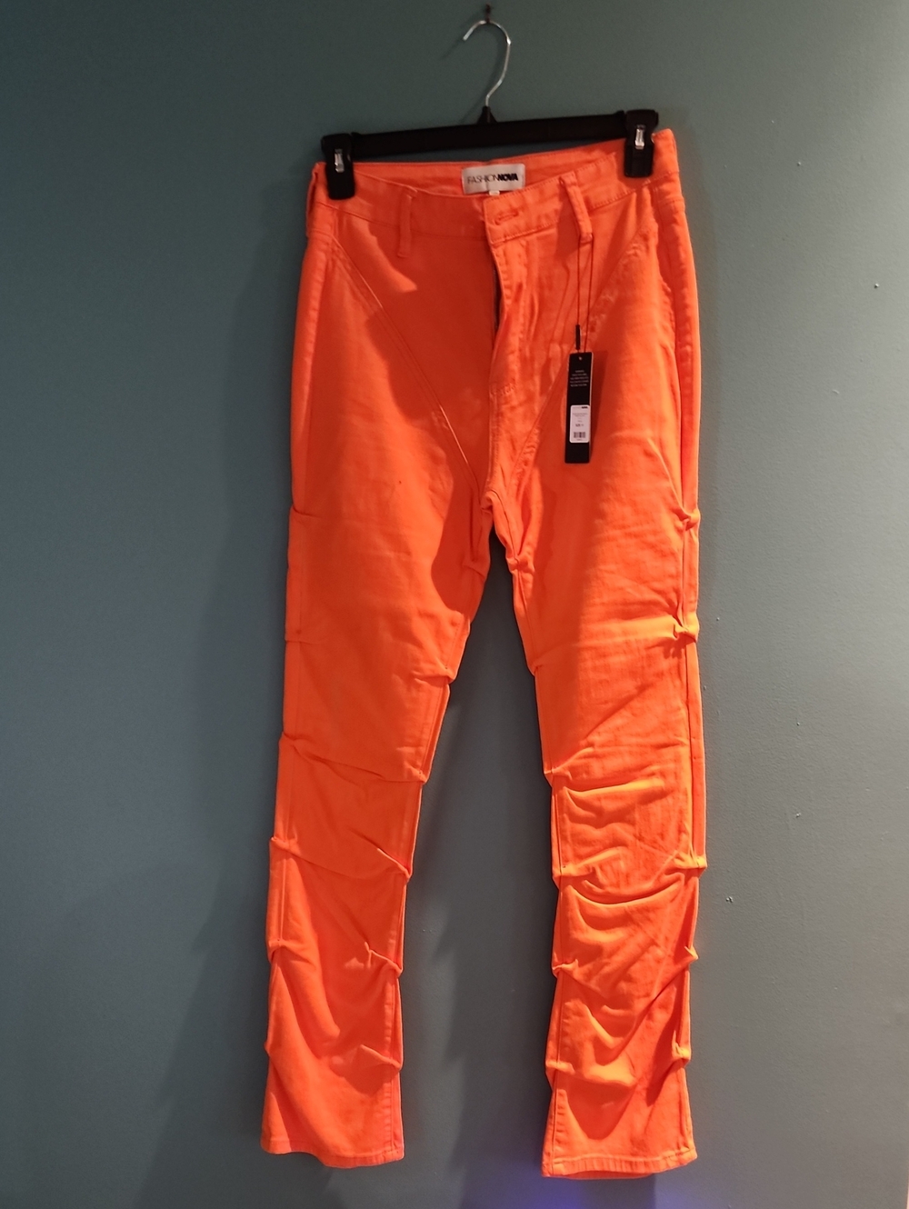 Fashion Nova Neon Orange Cargo-Style Stretch Pants